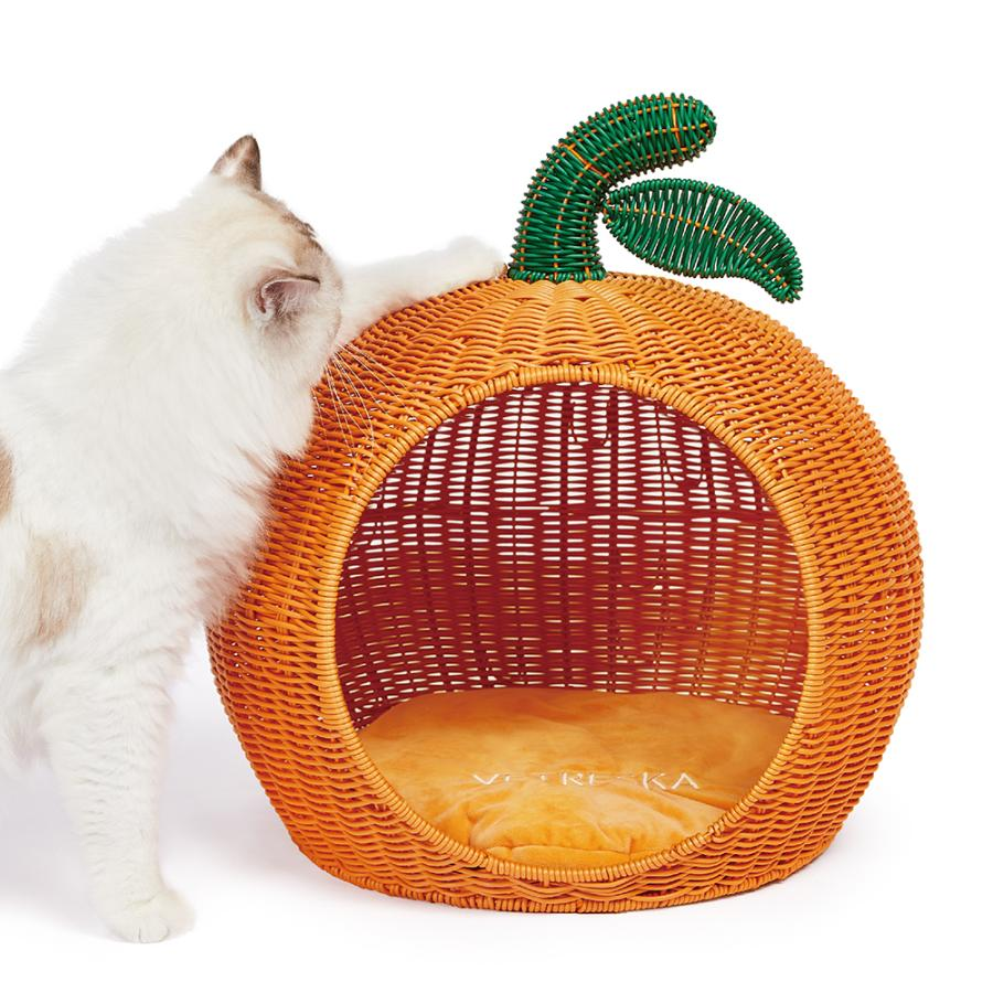 VETRESKA オレンジ型 ラタンペットベット 猫 ベッド